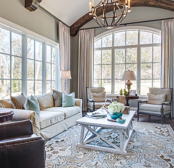 tall wood windows in a living room
